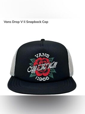 Vans Black/White Trucker Snapback with Red Rose Graphic